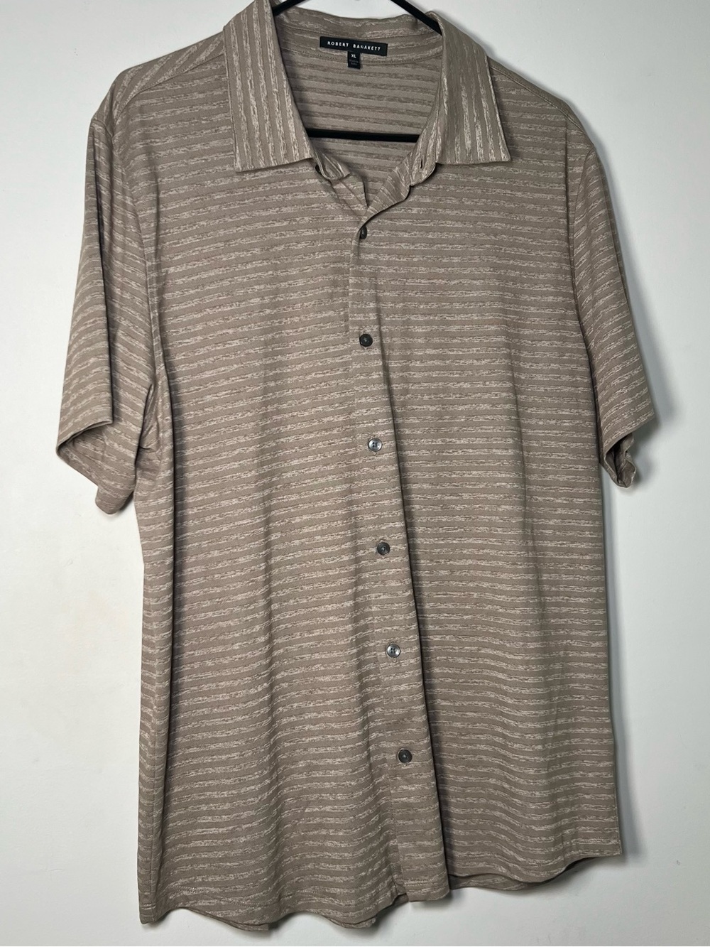 Robert Barakett XL Beige Textured Stripe Knit Button Front Polo Shirt Mens - Picture 3 of 16